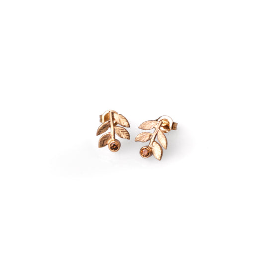 9ct Mini Foliage Stud Earrings with Australian Chocolate Diamonds